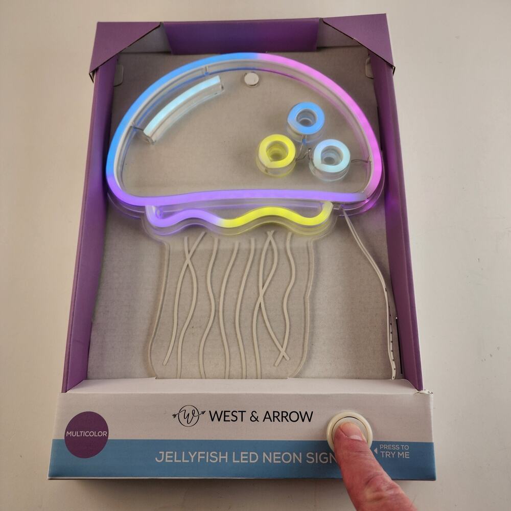 West & Arrow Jellyfish Multicolor LED Neon Sign Acrylic USB Powered Decor Light